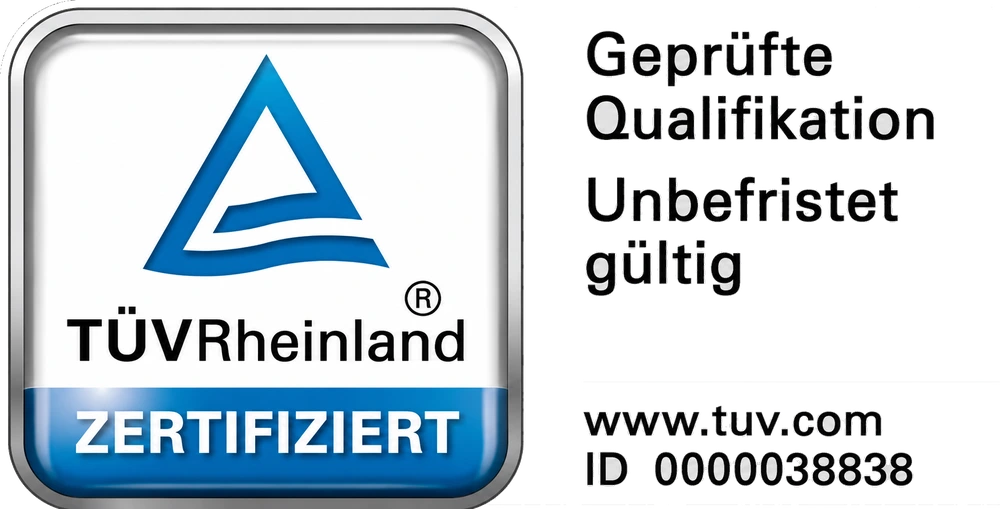 TÜV Rheinland zertifiziert, ID 0000038838